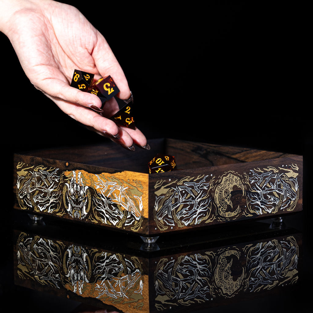 Avantris x Laserox "The Crooked Moon" Ziricote Dice Tray